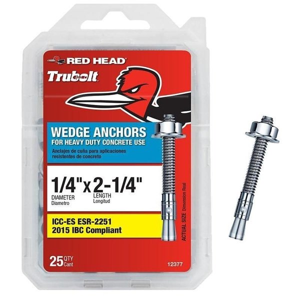 Red Head Trubolt Wedge Anchor, 1/4" Dia., 2-1/4" L, Stainless Steel 12377